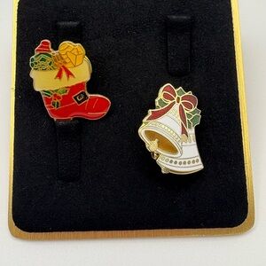 Festive Holiday Brooch Set - Stocking and Bell x2